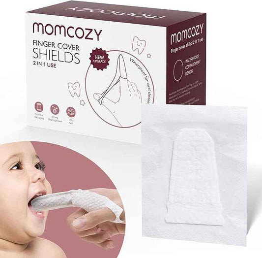Momcozy Baby Finger Toothbrush Wipes, Finger Shield for baby tongue and oral cleaning, Tooth and Gum Wipes Tongue Cleaner, 30 Count.