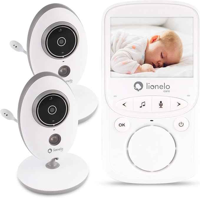 Lionelo Babyline 5.1 Baby Monitor with Camera Two-Way Communication Range of 300 Metres Two Cameras in Set Night Mode VOX System Warning System 8 Melodies White