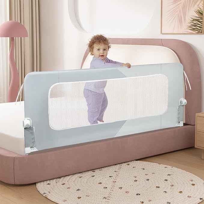LZQ Folding Bed Barrier for Children Bed Fall Protection for Cot Bed Fall Protection Light Mint Green 1.5m.