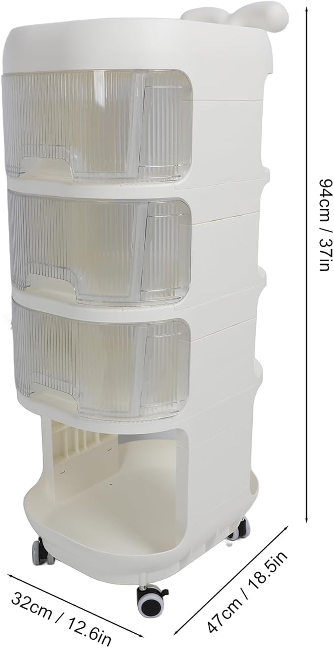 4 Tier Storage Rack on Wheels, Drawer Storage Cart with Transparent Drawers, Multi-purpose Rolling Storage Rack, Compact Structure, Ideal for Baby Supplies