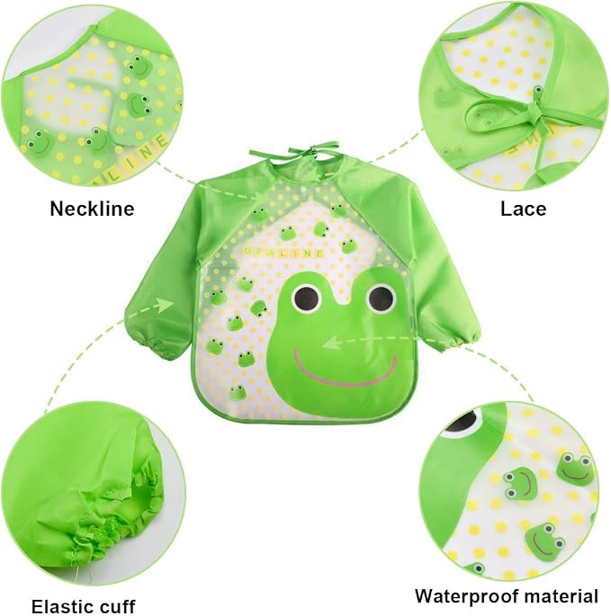 Bibs With Sleeves Baby Feeding Bibs Waterproof Long Sleeved Bib Plastic EVA Washable Weaning  Bibs Toddler Painting Apron For Toddlers Baby Boys And Girls 6 Months To 36 Months