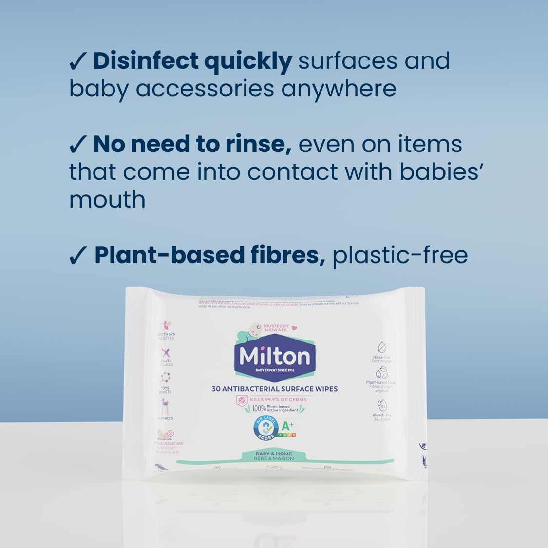 Milton Antibacterial Surface Wipes 30 Wipes - Adenzo Comfies