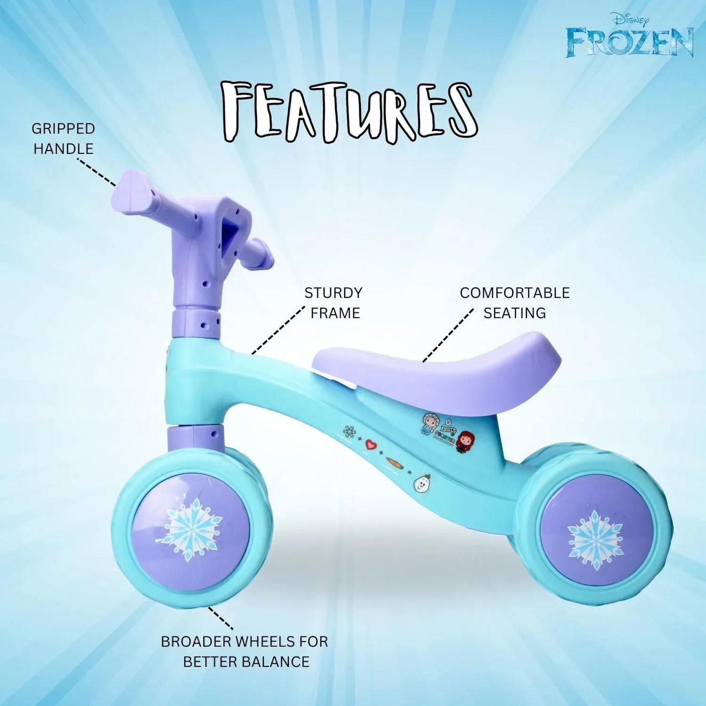 Trucare Disney Frozen Balance Cruiser For Ages 2+ Years - Ride - On Bike, 55x17x25 cm, Kids' Balance Bike for Magical Adventures, Indoor Outdoor Toddler Bike - Adenzo Comfies