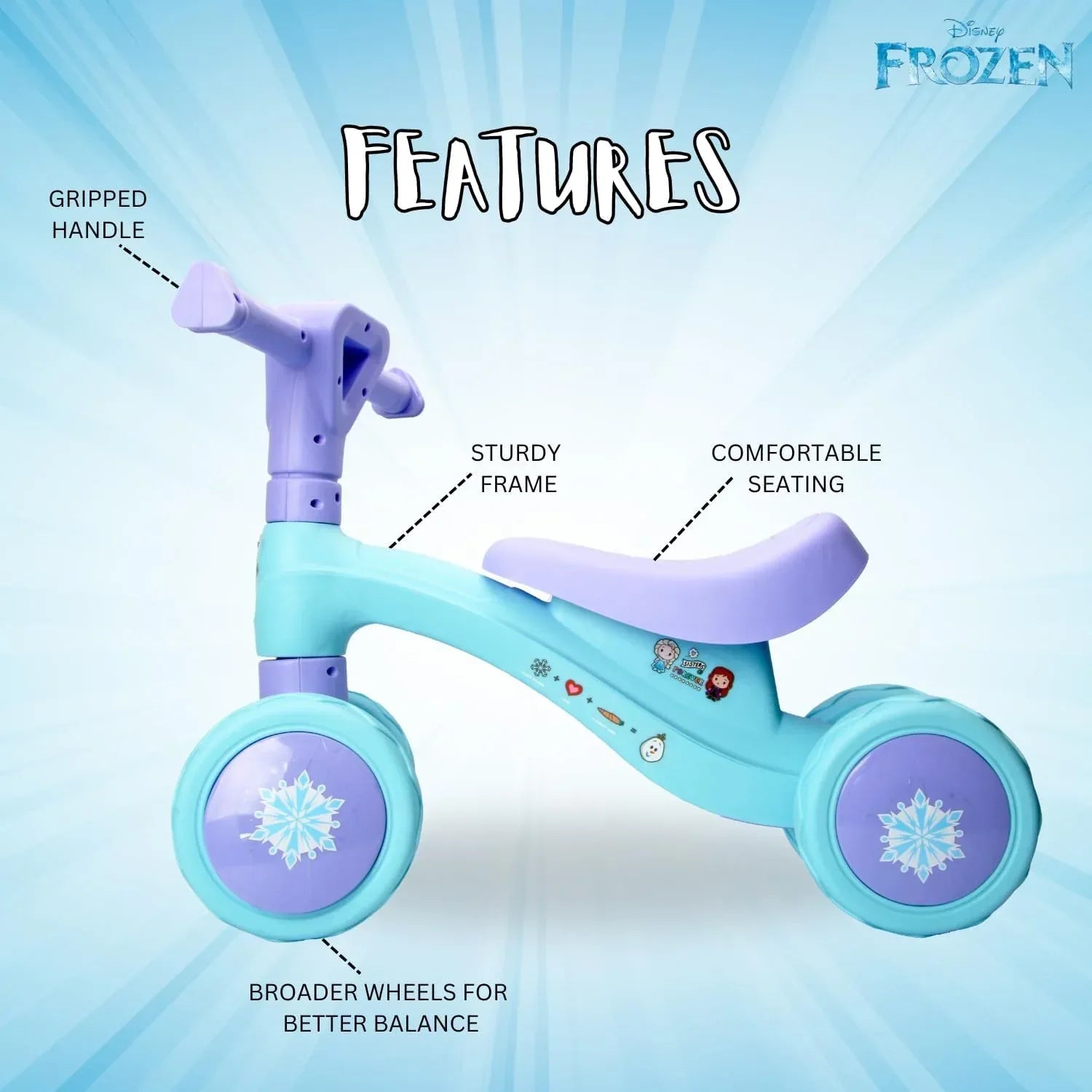 Trucare Disney Frozen Balance Cruiser For Ages 2+ Years - Ride - On Bike, 55x17x25 cm, Kids' Balance Bike for Magical Adventures, Indoor Outdoor Toddler Bike - Adenzo Comfies