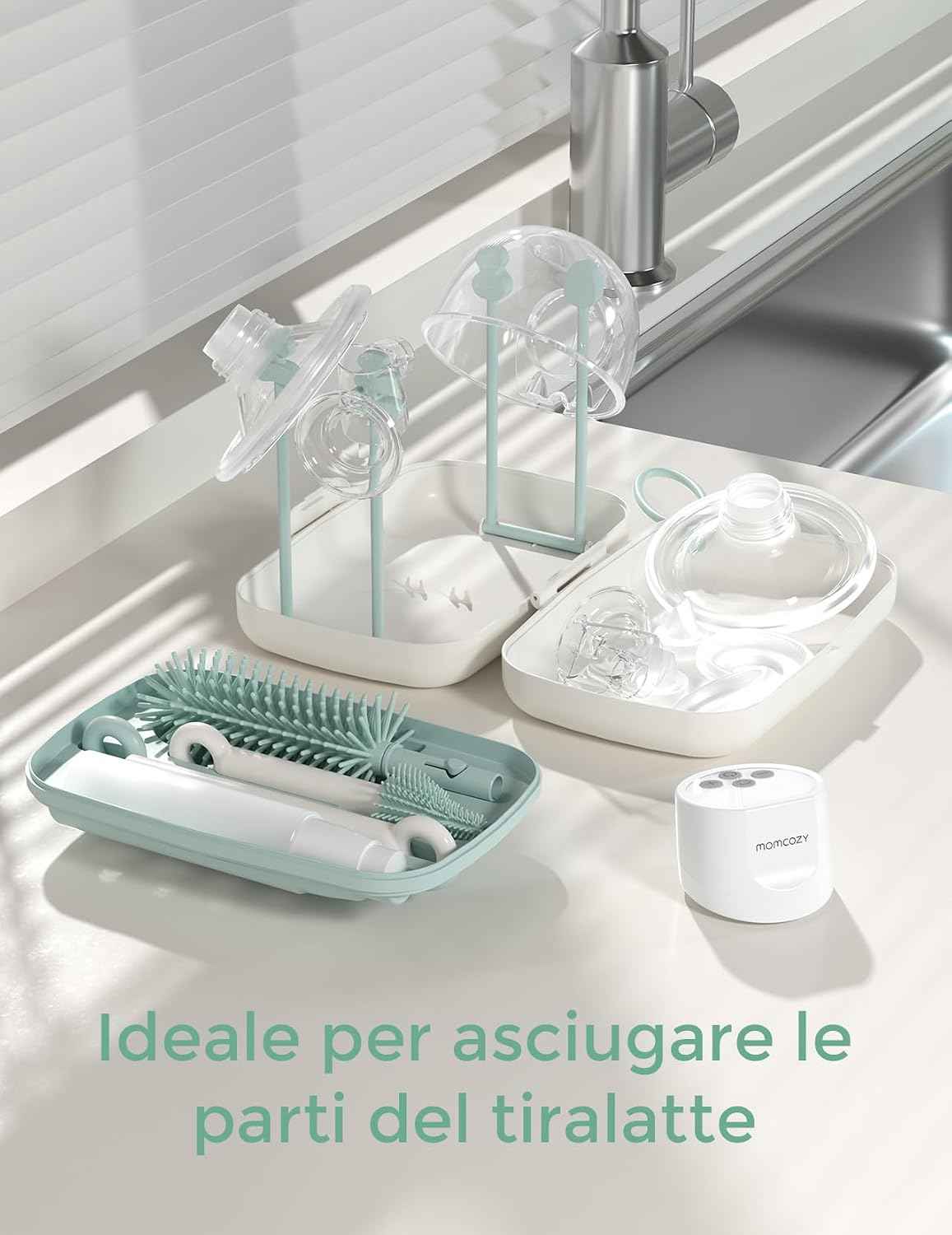 Momcozy 7-in-1 Silicone Baby Bottle Cleaning Set with Dish Drainer. - Adenzo Comfies