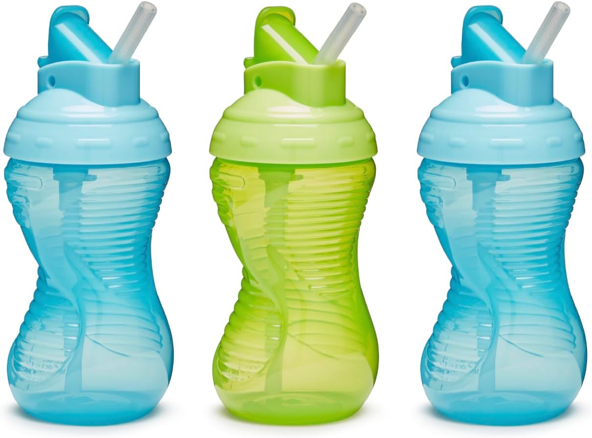Munchkin Mighty Grip Cups with Straw | Trainer Toddler & Baby Bottle with Straw| BPA Free | Non Spill |Leakproof | Baby Weaning Cup from 12+ Months |Toddler Bottle - Adenzo Comfies