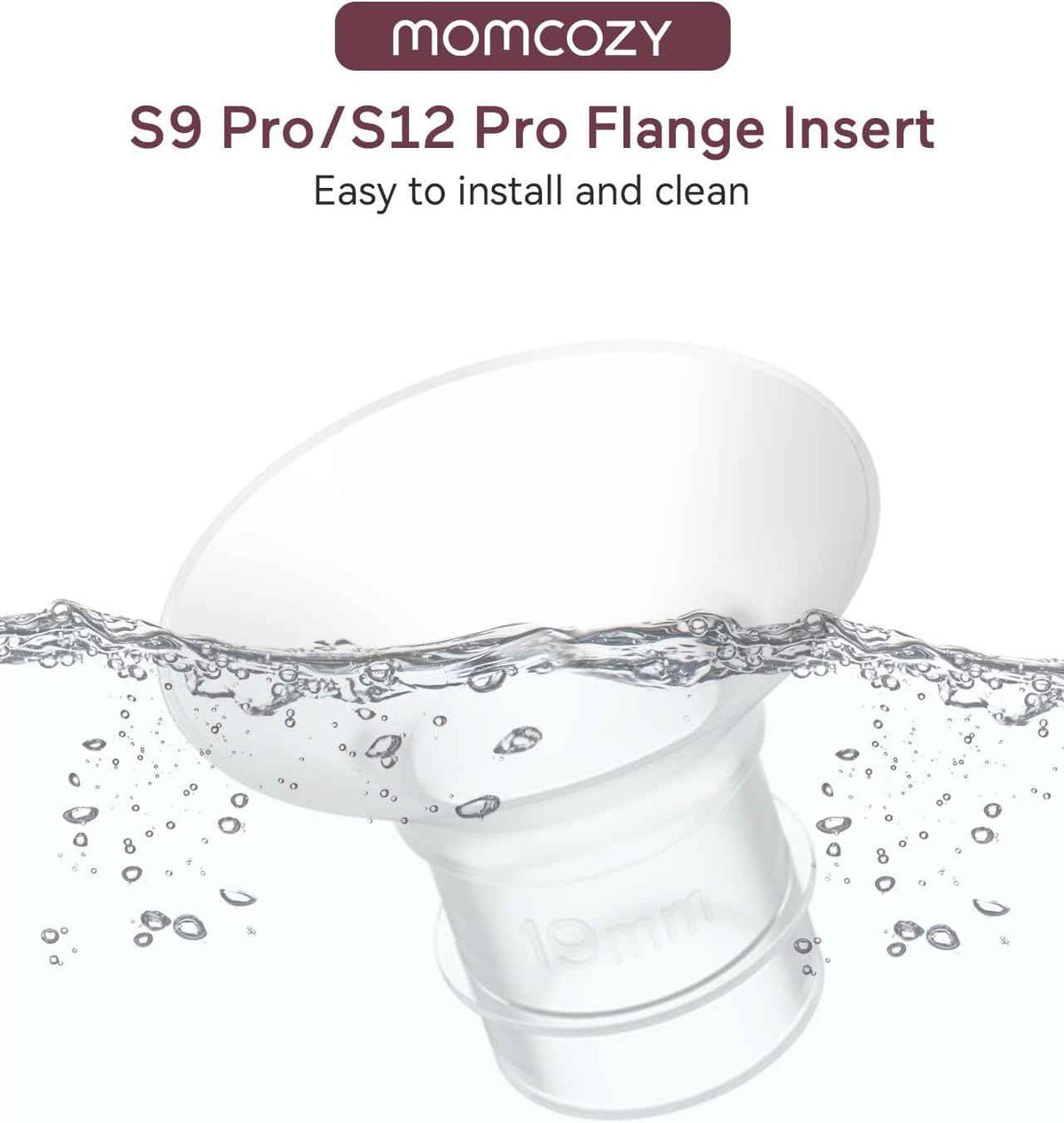 Momcozy Flange Insert 19 mm Compatible with Momcozy S9 Pro/S12 Pro. Original S9 Pro/S12 Pro Breast Pump Replacement Accessories, 1 Piece (19 mm)