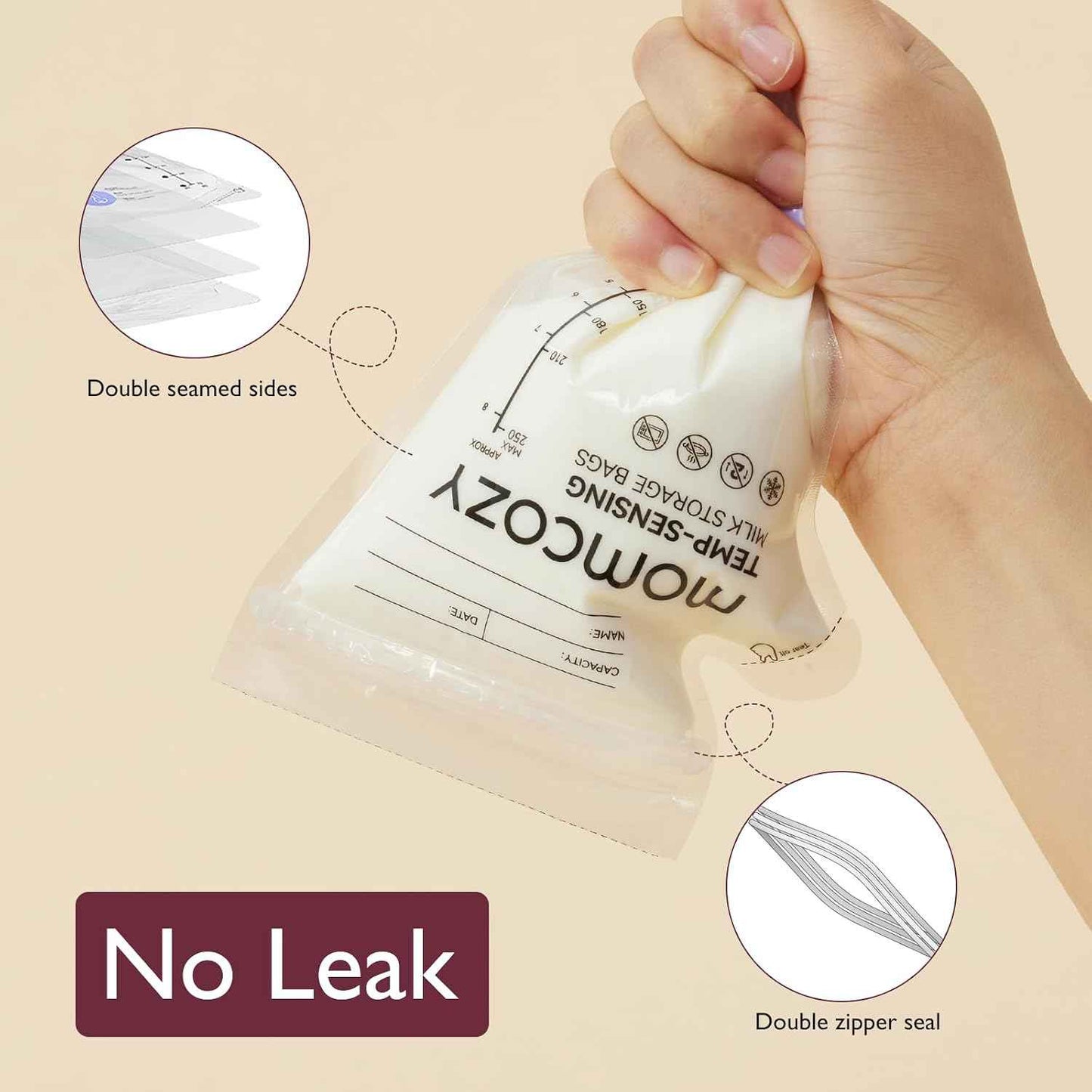 Momcozy 8oz Breastmilk Storage Bags,Temp-Sensing & Pour Spout,8 Count | Temp-Sensing Color Change, Milk Bags with Pour Spout, Self Standing,No Leak Presterilized