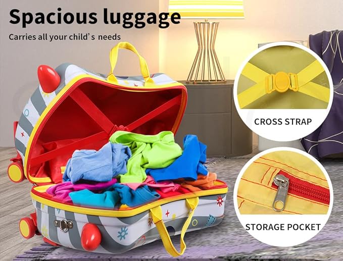 Kids Trolley Case, Ride - On Suitcase 2 in 1 Kid Luggage Organizer Waterproof Carry On Travel Bag Children's Motorcycle Trunk Storage Box - Adenzo Comfies