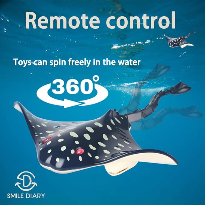 2.4G Remote Control Manta Ray Toy - High Simulation Devil Ray for Pool and Bathroom Fun, for 14+ Year Old Boys and Girls - Boat Toy with 2 Batteries (Not Included) (Dark Blue) - Adenzo Comfies