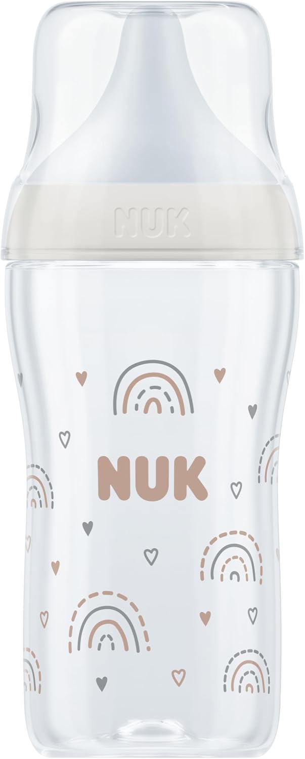 NUK Perfect Match Baby Bottle | 0+ Months | Adapts to Baby's Palate | Temperature Control | Anti Colic Vent | BPA - Free | Small Silicone Teat | Rainbow - Adenzo Comfies