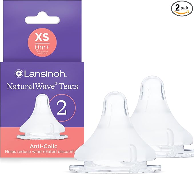 Lansinoh NaturalWave Baby Bottle Teats - Anti-Colic Air Vent - Clinically Proven to Reduce Nipple Confusion - Compatible with Lansinoh Bottles (Extra Slow Flow, 2 Pack) - Adenzo Comfies