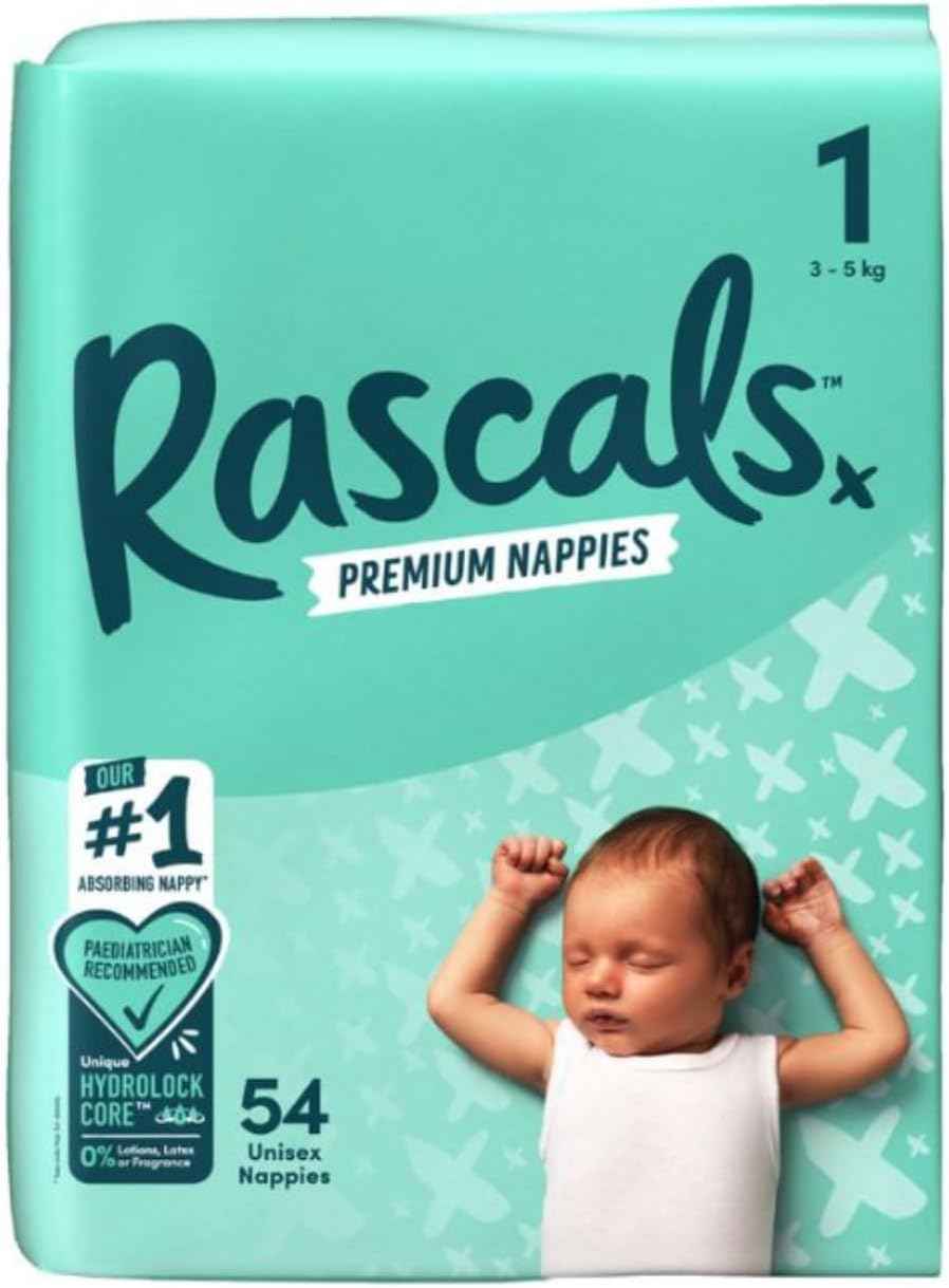 Rascals Premium Baby Diapers - Comfortable & Leak-Proof Newborn Diaper for Babies 3-5 kg - Soft & Gentle Diapers Size 1 - Pack of 54 Count. - Adenzo Comfies
