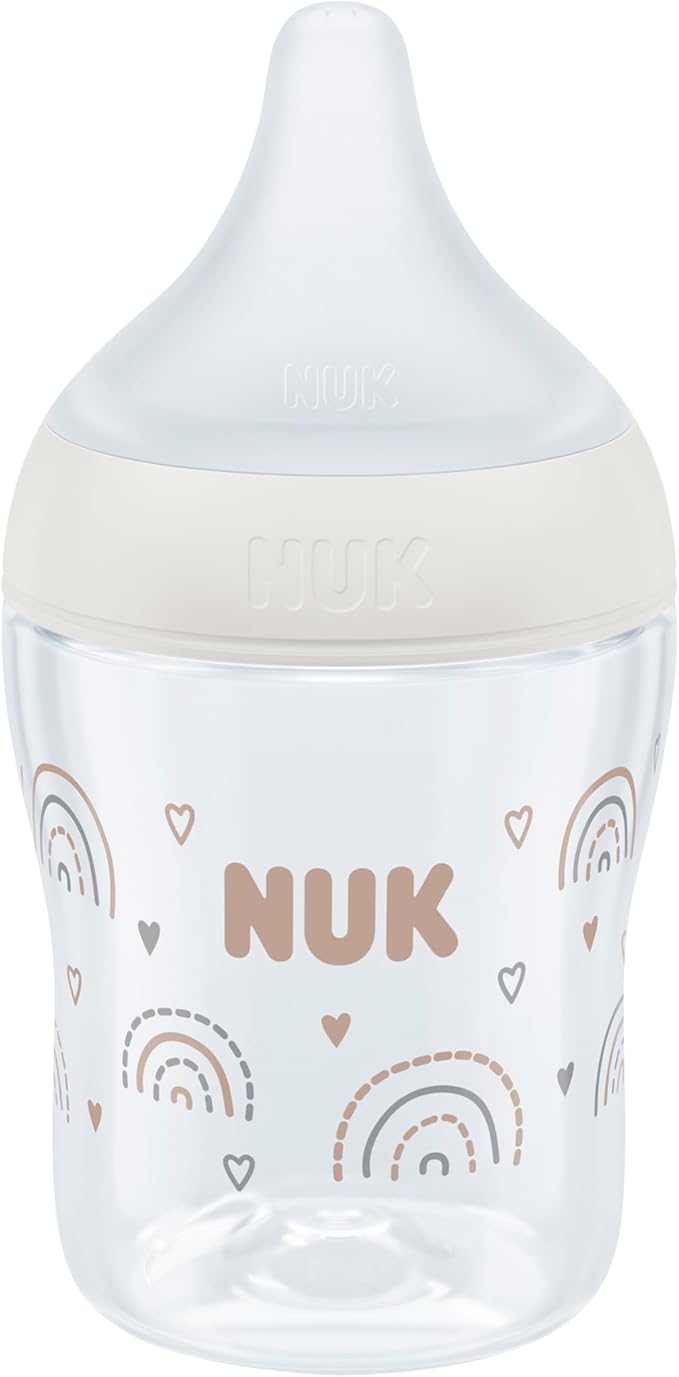 NUK Perfect Match Baby Bottle | 0+ Months | Adapts to Baby's Palate | Temperature Control | Anti Colic Vent | BPA - Free | Small Silicone Teat | Rainbow - Adenzo Comfies