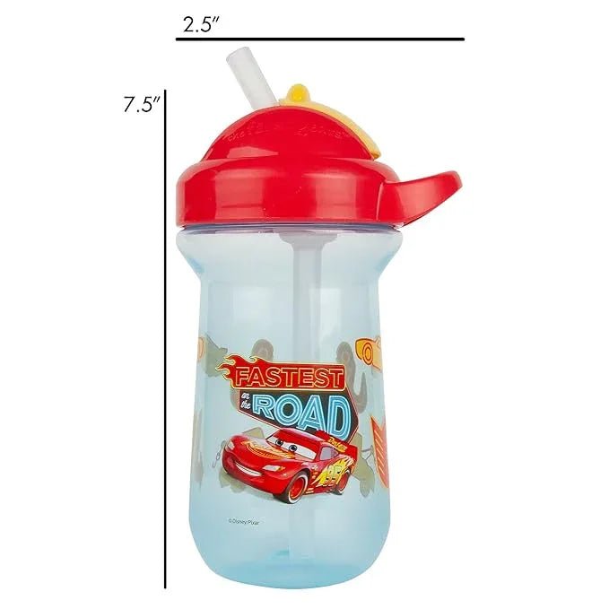The First Years Disney/Pixar Cars Toddler Straw Cup - Spill Proof Flip Top Toddler Sippy Cups - 18 Months and Up - 10 Oz - Adenzo Comfies