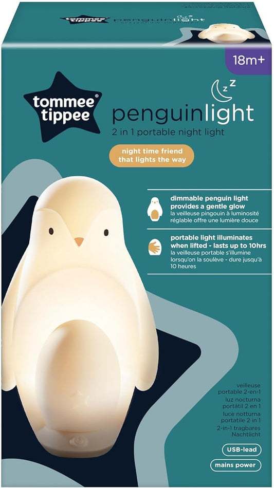 Tommee Tippee 2 - in - 1 Portable Penguin Nursery Night Light, Reassuring Portable Egg Light to Promote Independent Sleep, Adjustable Brightness, USB - Powered - Adenzo Comfies