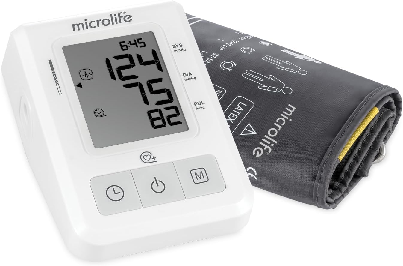 Microlife BP B2 Basic Upper Arm Blood Pressure Monitor | BIHS Approved & Clinically Validated for Accuracy | with Irregular Heartbeat Detection | Includes Universal Washable M-L Cuff (22-42cm)