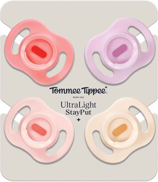 Tommee Tippee Ultra-Light StayPut Dummy 0-6m Silicone Pack of 4. - Adenzo Comfies