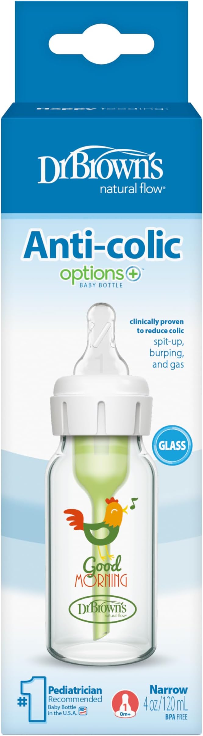 Dr Browns Narrow Neck Options and Feeding Glass Bottle with Flamingo Deco with L2 - Adenzo Comfies