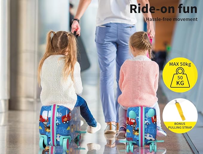 Kids Trolley Case, Ride - On Suitcase 2 in 1 Kid Luggage Organizer Waterproof Carry On Travel Bag Children's Motorcycle Trunk Storage Box - Adenzo Comfies