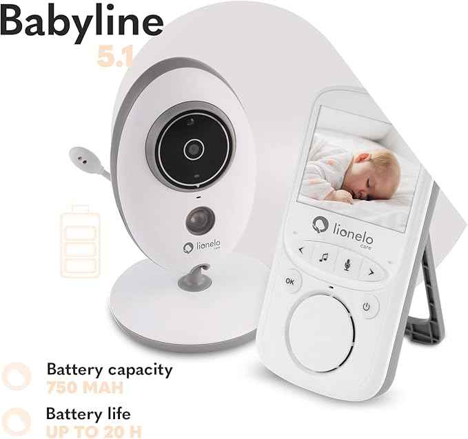 Lionelo Babyline 5.1 Baby Monitor with Camera Two-Way Communication Range of 300 Metres Two Cameras in Set Night Mode VOX System Warning System 8 Melodies White