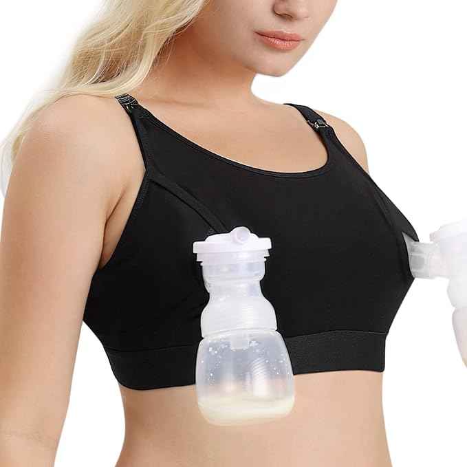 Momcozy Hands Free Pumping & Nursing Bra, Adjustable Cotton Breast Pump Bra Medium -Black