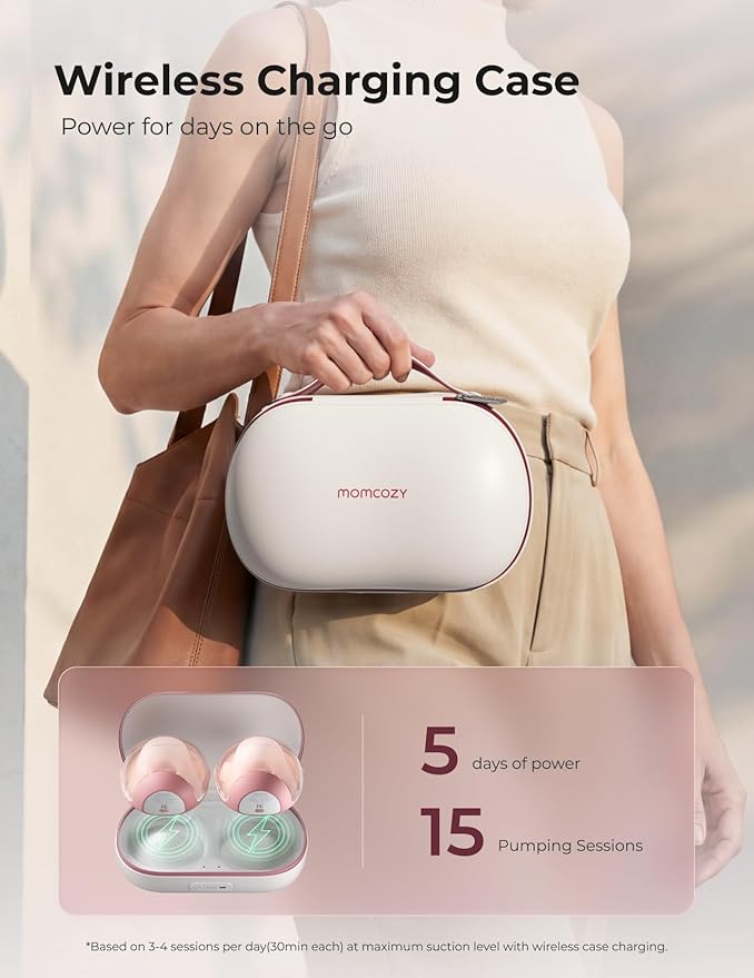 Momcozy Air 1 Wearable Breast Pump, Ultra-Slim Hands-Free Breast Pump with Wireless Charging Case, Top-View Visible, App Control, Auto Mode Switching, Milk Tracking & Full-Collector Alerts, 6oz - Adenzo Comfies