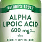 Nature's Truth Alpha Lipoic Acid 600mg | plus Biotin Optimizer | 60 Capsules | Non-GMO & Gluten Free Supplement