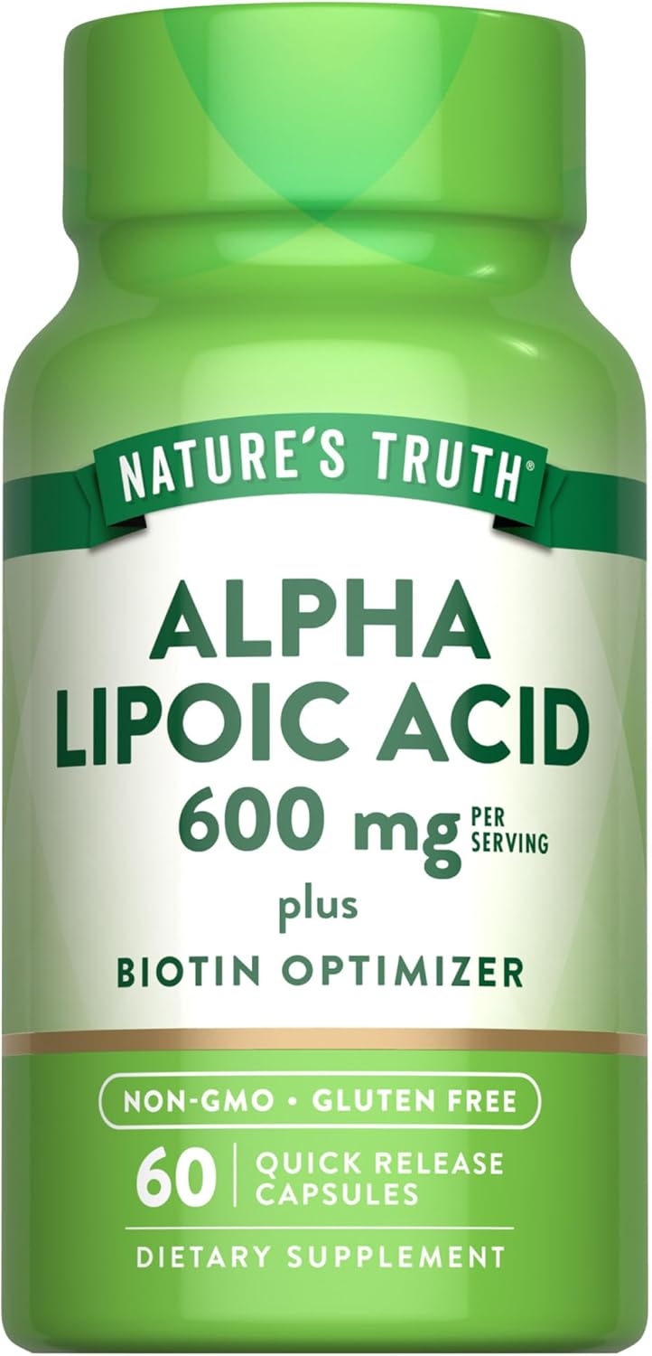 Nature's Truth Alpha Lipoic Acid 600mg | plus Biotin Optimizer | 60 Capsules | Non-GMO & Gluten Free Supplement