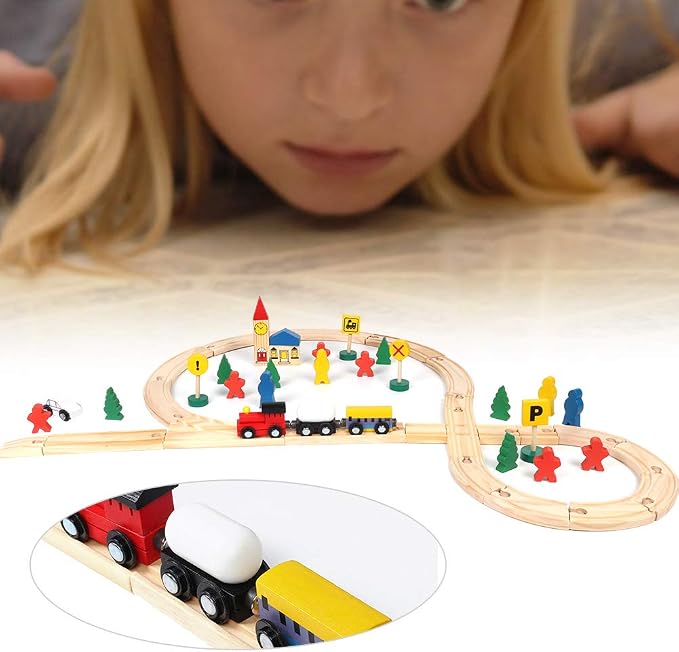 Wooden Railway Set, DIY 8 Glyph Track Set Wooden Track and Train Pack Great Gift for Girls and Boys Kids Child