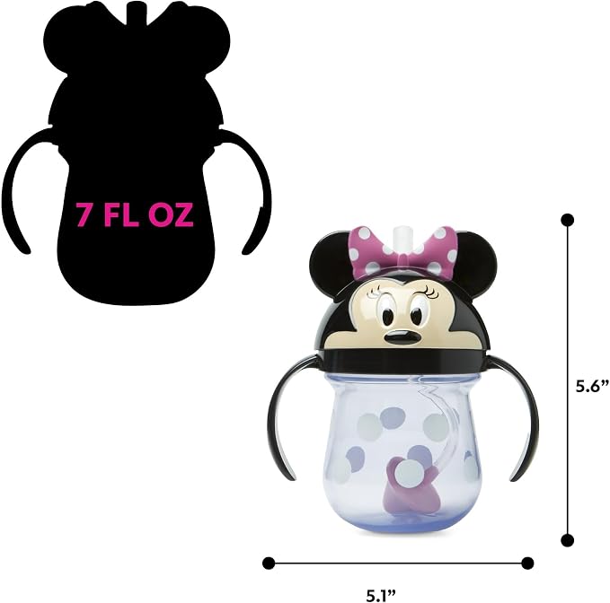 The First Years Disney Minnie Mouse Weighted Straw Cup - Spill Proof Toddler Cups with Flip Top Cover and Silicone Straw - Dishwasher Safe - 207ml - 9 Months and Up - Adenzo Comfies