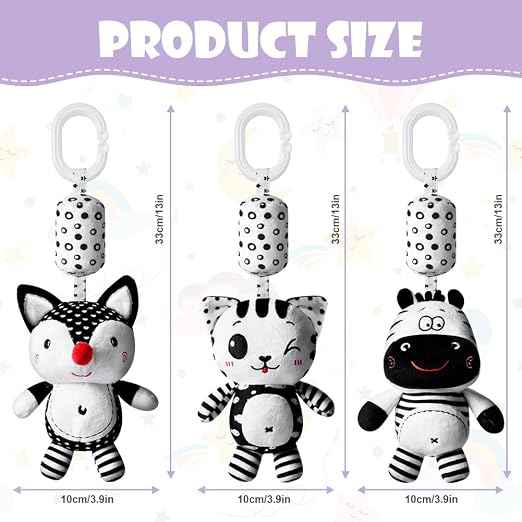 Tololo Baby Pram/ Pushchair, 1pcs Hanging Rattle Toys, Black & White High Contrast Sensory