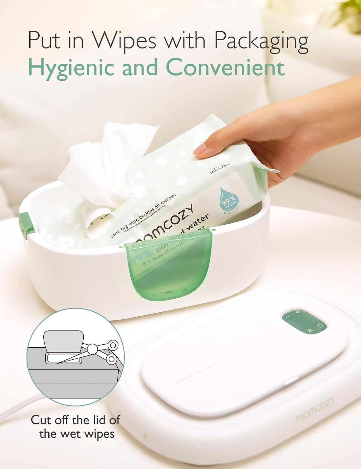 Momcozy Baby Wipe Warmer, Innovative Spring Design,Large Capacity Dispenser | Wipe Warmer with Night Light, Fast and Even Heating.