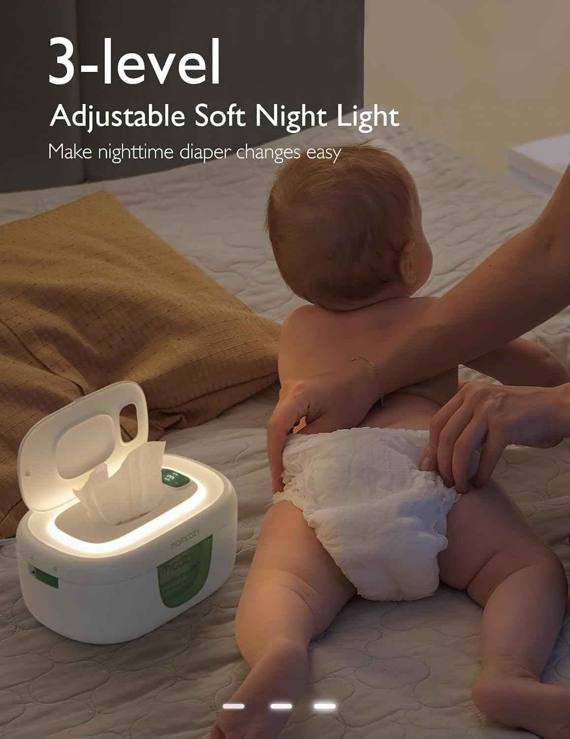 Momcozy Baby Wipe Warmer, Innovative Spring Design,Large Capacity Dispenser | Wipe Warmer with Night Light, Fast and Even Heating.