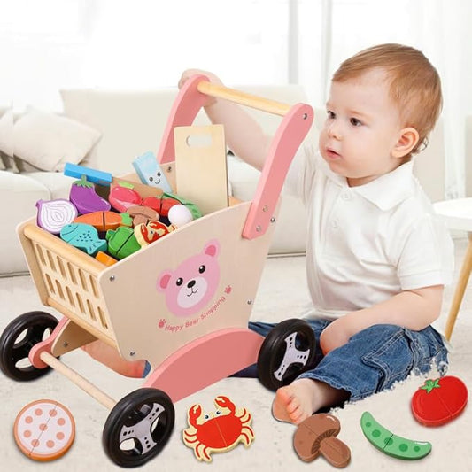 Wooden Kids Toys Bear Shopping Cart Stroller Stroller Unicycle, Baby Toys, Stroller, Toy Storage, Toy Storage Box, Children Walker, Educational Toys, Walking Training, Doll Play, Play Play - Adenzo Comfies