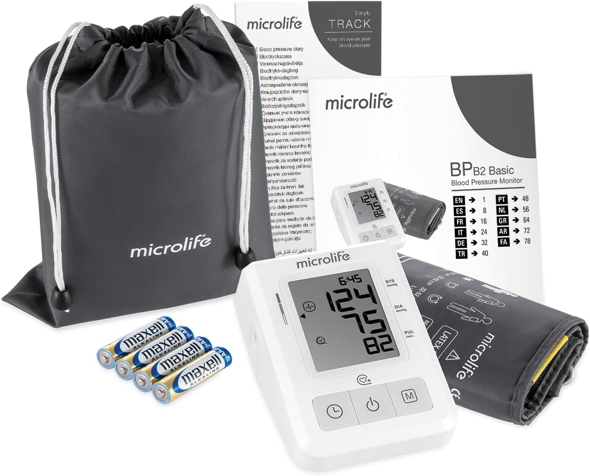 Microlife BP B2 Basic Upper Arm Blood Pressure Monitor | BIHS Approved & Clinically Validated for Accuracy | with Irregular Heartbeat Detection | Includes Universal Washable M-L Cuff (22-42cm)