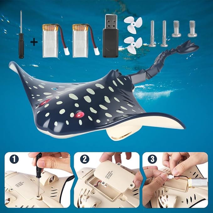 2.4G Remote Control Manta Ray Toy - High Simulation Devil Ray for Pool and Bathroom Fun, for 14+ Year Old Boys and Girls - Boat Toy with 2 Batteries (Not Included) (Dark Blue) - Adenzo Comfies