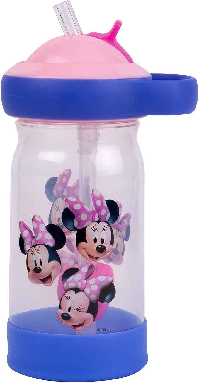 The First Years Disney Minnie Mouse Sip & See Kids Water Bottle - Water Bottle for Toddlers - Spill Proof Toddler Cup - 12 Oz - Adenzo Comfies