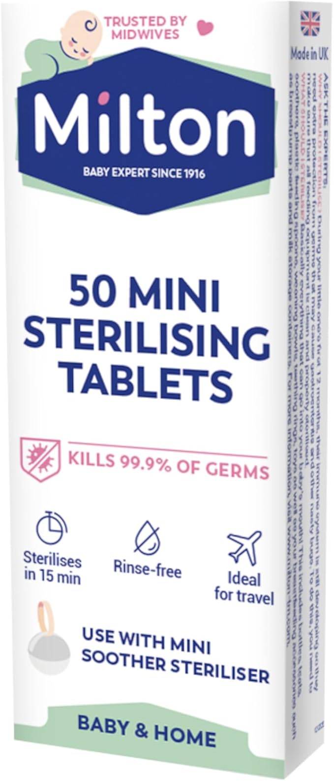 Milton Mini Sterilising Tablets - 50 Tablets, White - Adenzo Comfies