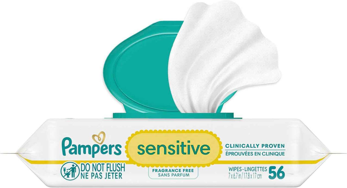Pampers Sensitive Baby Wipes – Perfume Free, 56 Count Pop‑Top Pack
