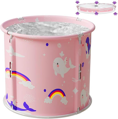 Portable Bathtub, Foldable Bathtub for Kids, Therapy Tub for Shower Stall Bathroom ,Blue and Pink