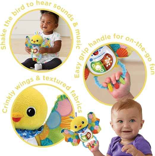 Vtech Baby Rattle & Shake Birdie, English | Shake for sound effects and press 2 light-up buttons for phrases, 3 songs and 15 melodies. Ages 3-24months .