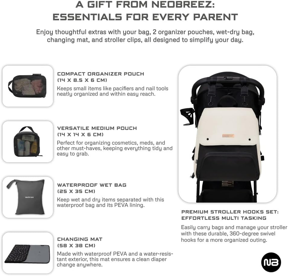 Neobreez ZORI Multifunctional Diaper Nappy Changing Travel Backpack|Water-Resistant Large Capacity |Wet Dry Bag,Organizer Pouches|Trolley Sleeve|Insulated Pockets|Multi-Carry Unisex. - Adenzo Comfies