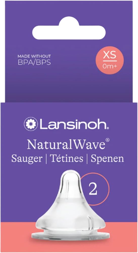 Lansinoh NaturalWave Baby Bottle Teats - 2 Pack - Anti-Colic Air Vent - BPA & BPS-Free - Clinically Proven to Reduce Nipple Confusion - Compatible with Lansinoh Bottles - Adenzo Comfies
