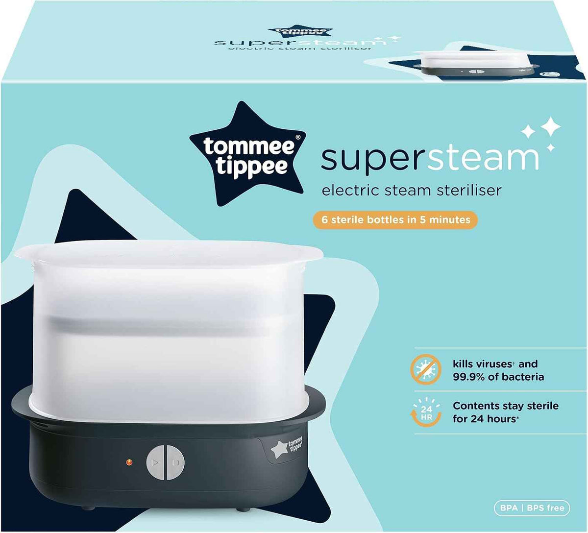 Tommee Tippee Supersteam Electric Steam Steriliser, Black, for Baby Bottles, Soothers and Feeding Accessories.