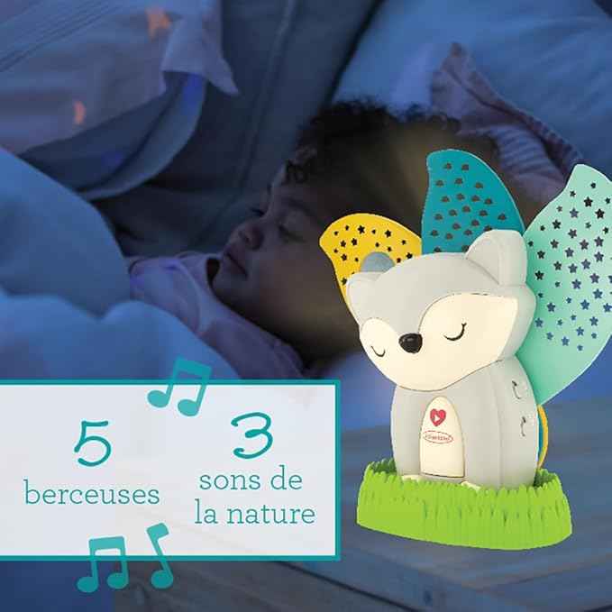 Infantino - 2-in-1 Musical Soother & Night Light Projector - Night Light Kids - Animated Colorful Projections - Soothing Animal Night Light for Baby - 5 Lullabies and 3 Nature Sounds - from 0 Months