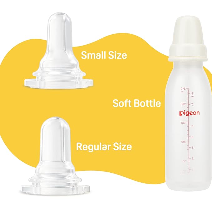Pigeon Cleft Palate Nursing/Baby Feeding Bottle 240 ml | Adjustable Milk Flow Feeder | short Silicone Nipple | BPA & BPS Free | for Newborns | Transparent - Adenzo Comfies
