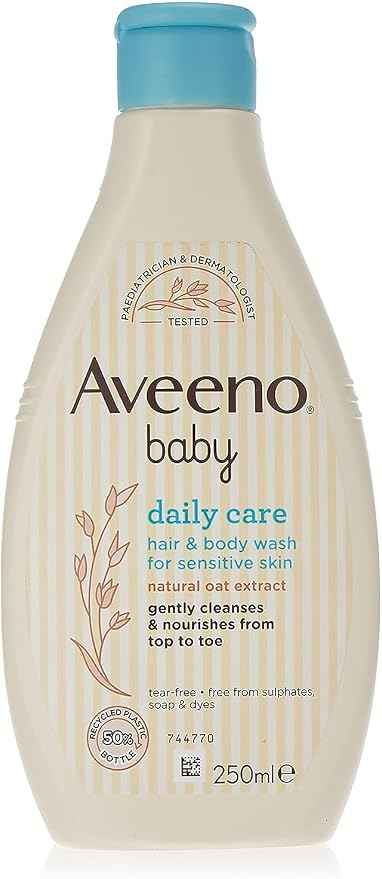 Aveeno Baby Daily Care Hair & Body Wash, 250ml, Baby Wash for Sensitive Skin, Natural Oat Extract, Gentle Fragrance, Sulfate Free, Soap and Dye Free, pH Balanced, Delicate and Moisturizing Cleanse - Adenzo Comfies