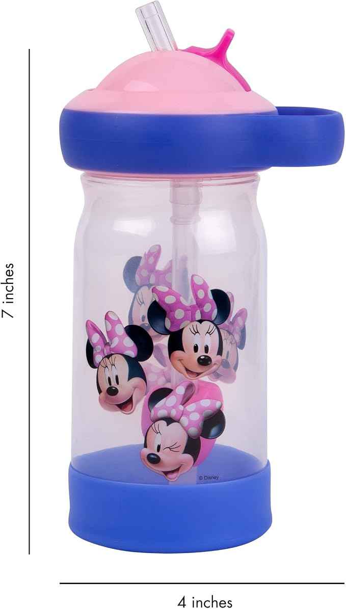 The First Years Disney Minnie Mouse Sip & See Kids Water Bottle - Water Bottle for Toddlers - Spill Proof Toddler Cup - 12 Oz - Adenzo Comfies