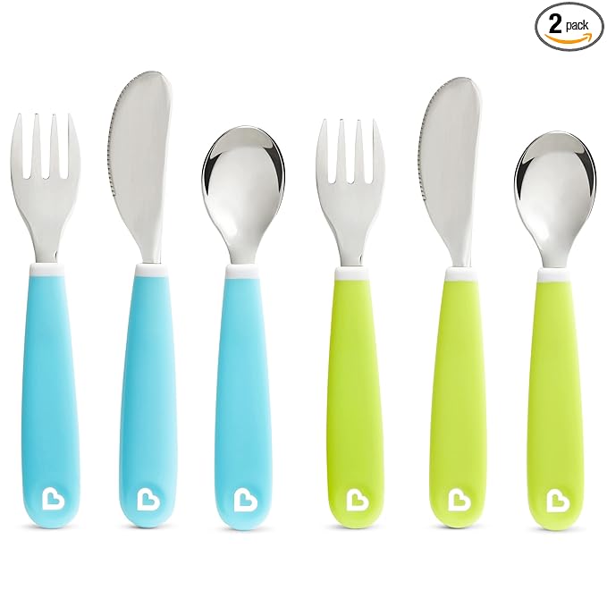 Munchkin Splash Toddler Cutlery Set (Fork, Knife & Spoon), Purple | BPA-Free, Dishwasher Safe, Easy-Grip Utensils for Self-Feeding | Safe Flatware for Babies & Toddlers 18+ Months - Adenzo Comfies